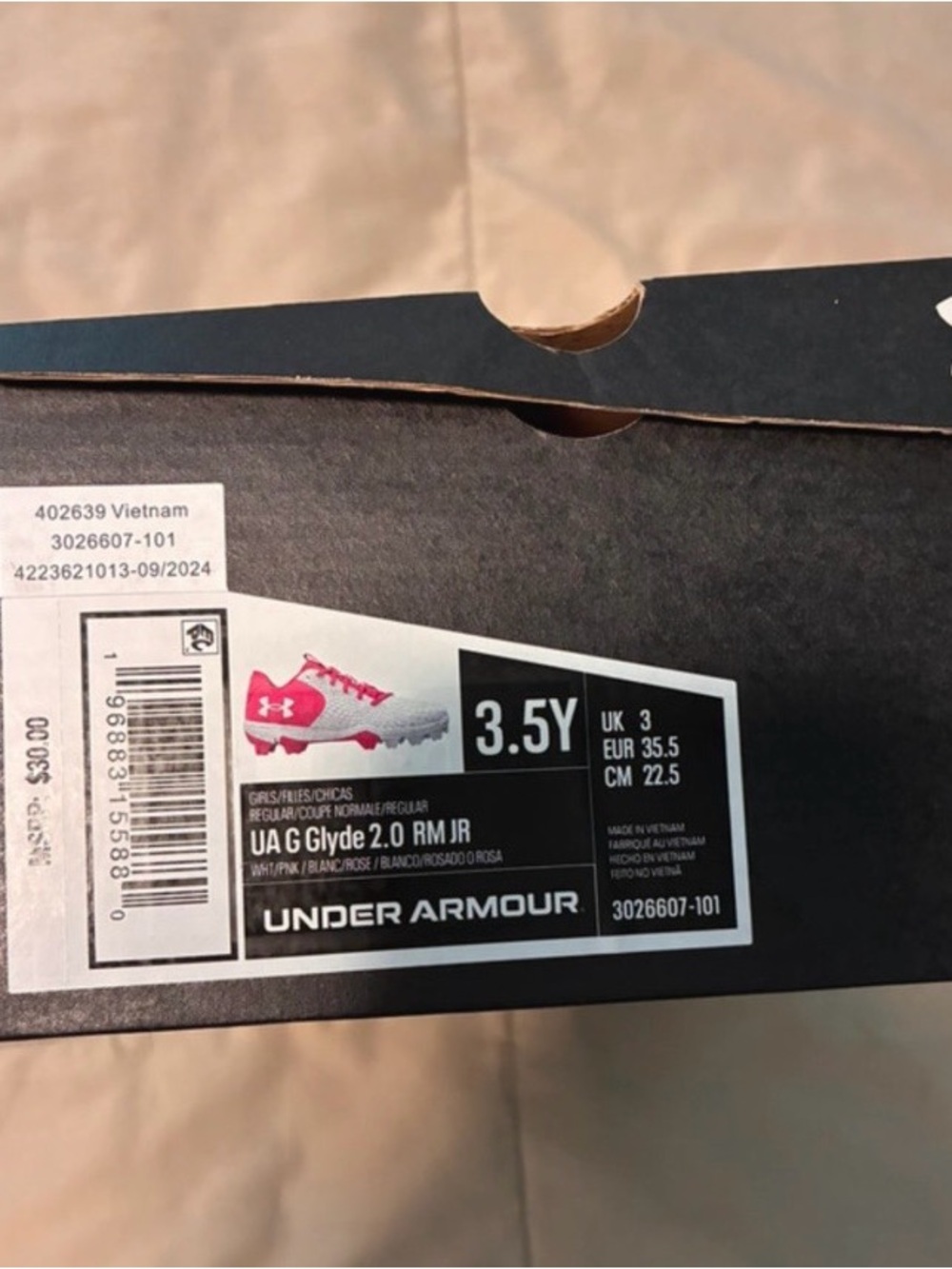 Under Armour Kids UA Glyde 2.0 RM JR Cleats - White/Pink